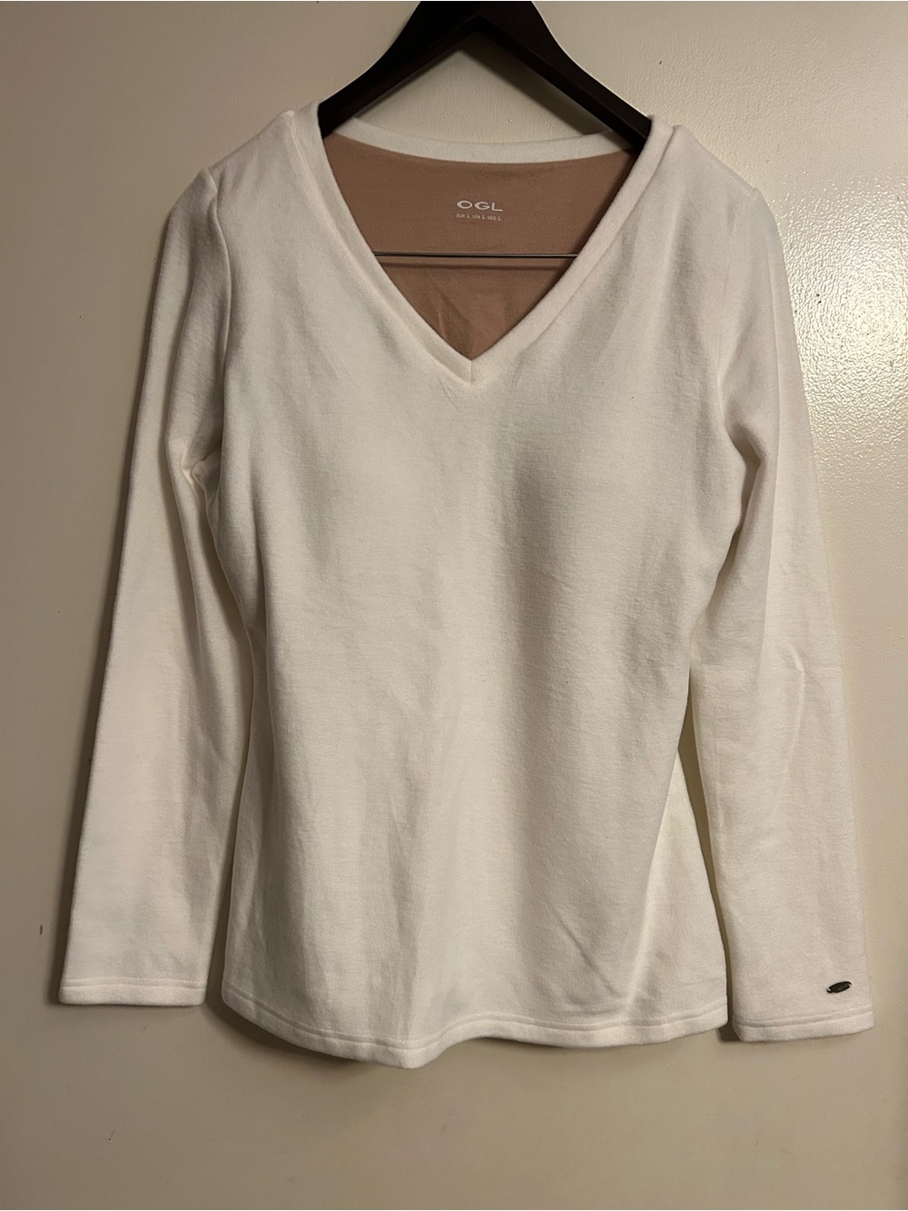 OGL Cream V-Neck Long Sleeve Top
